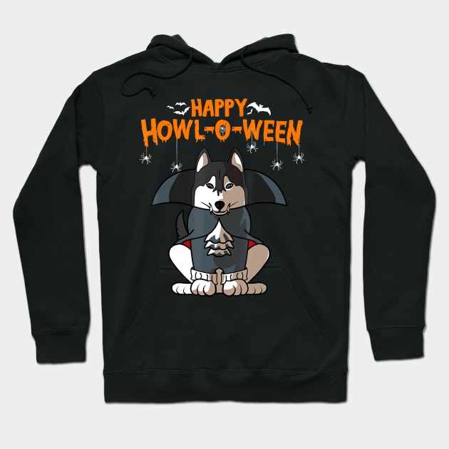 Happy Howl-o-ween Siberian Husky Vampire Dog Halloween Hoodie by JaydeMargulies